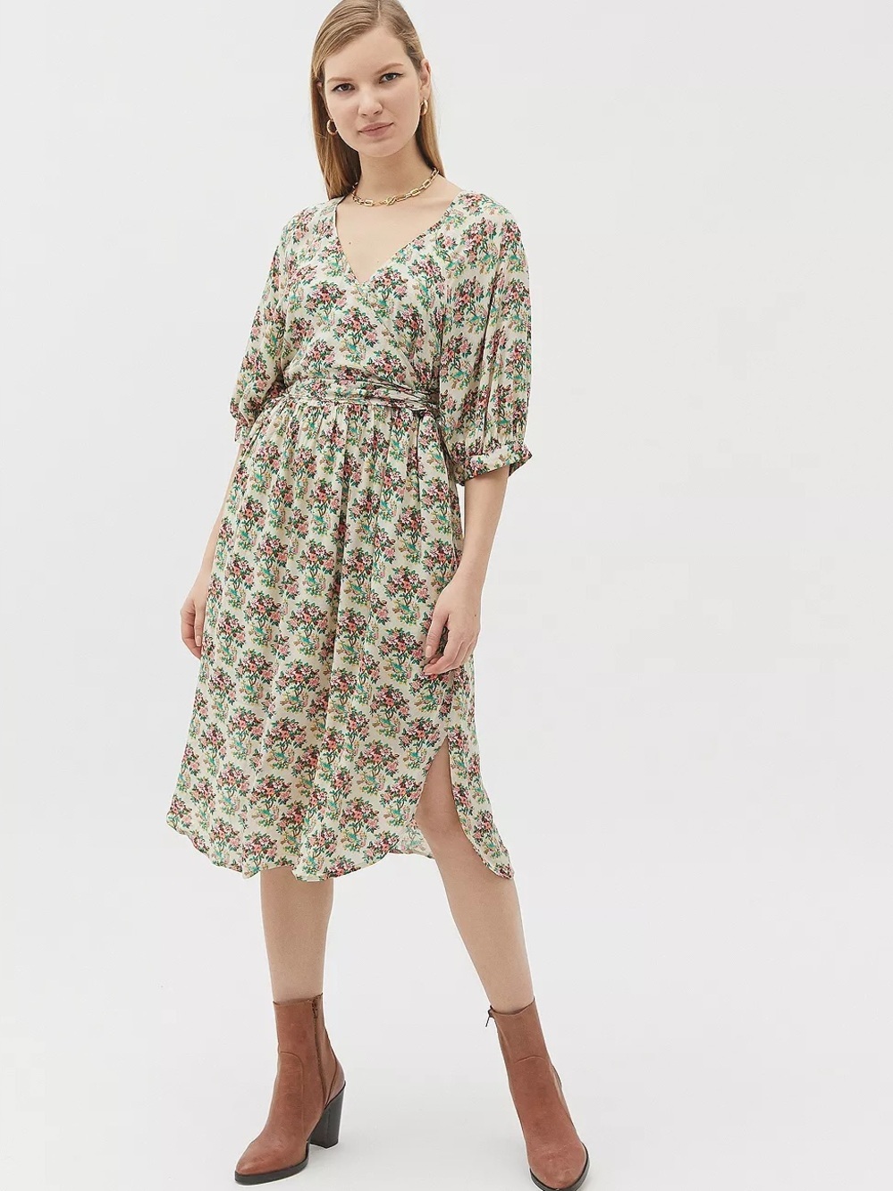 Urban Outfitters Joey Floral Faux Wrap Midi Dress M
